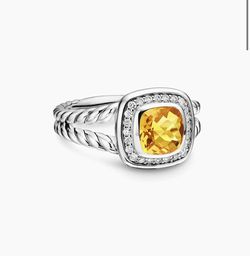 David Yurman Petite Albion Ring with Citrine and Diamonds Size 7