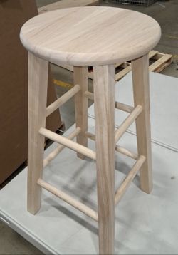 Solid Wood Bar Stool 24 inch - Unfinished Natural Wood, New