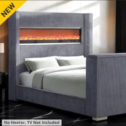 Queen Size Bed Frame/ Footboard With Tv Stand Included 