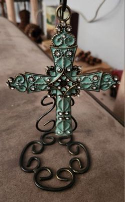 Turquoise Decorative Cross with Rhinestones