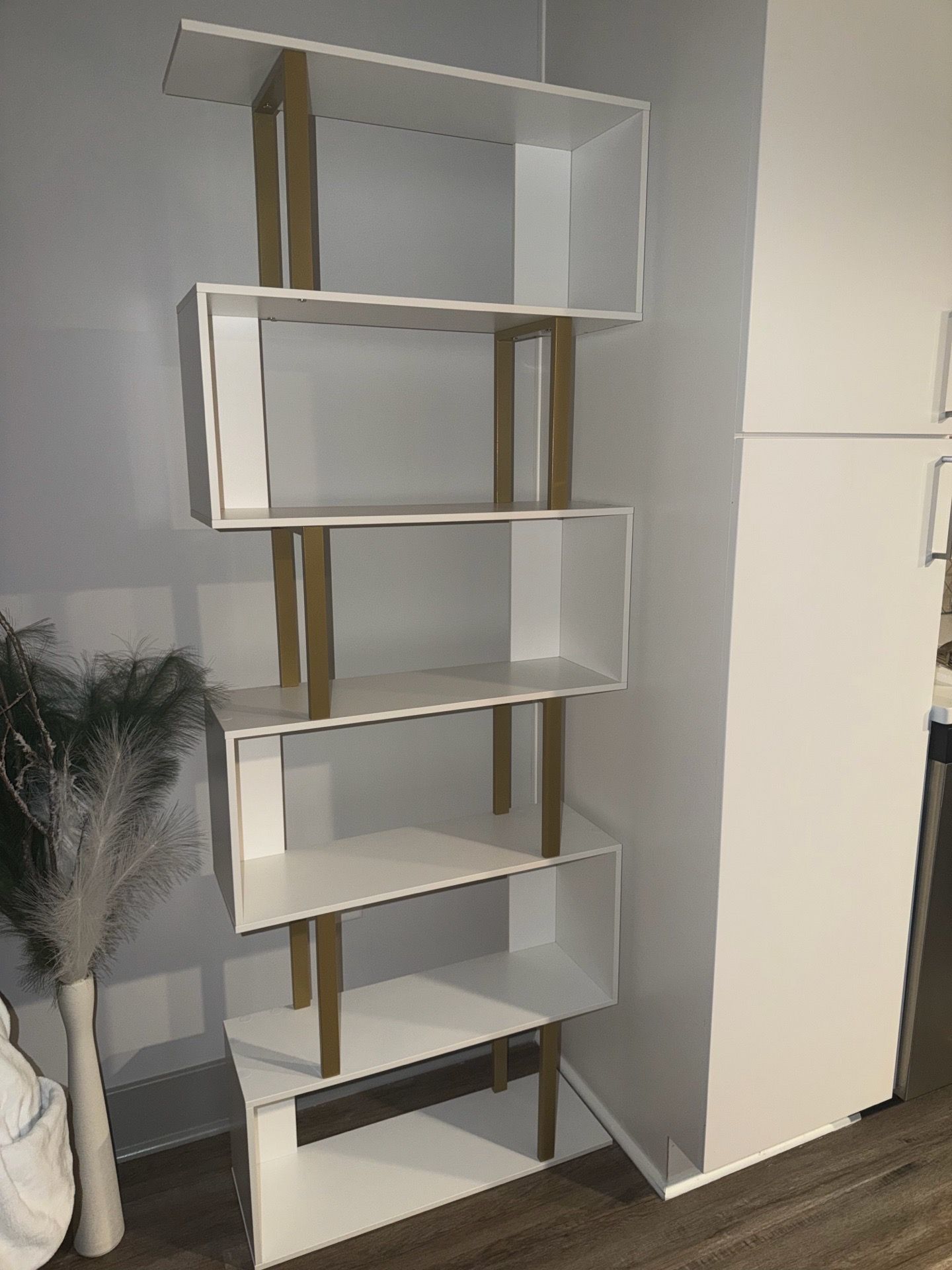 MOVING SALE - Modern White and Gold S-Shape Bookshelf