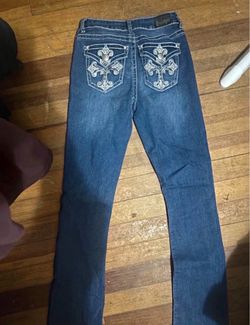 Soundgirl Dark Wash Embroidered Cross Pocket Jeans