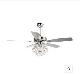 Carrara 52" Modern Chrome Crystal Ceiling Fan with Light, Remote Control & Reversible Motor