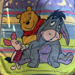 Vintage Pooh Eeyore Piglet Plush Baby Blanket Throw