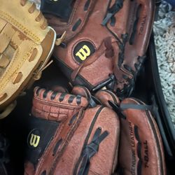 Set Of 6 Baseball Gloves Leather New Rawling To Wilson 