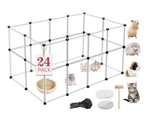 24 Panels Portable Small Animals Playpen,48"x 24"x 28" Transparent Pet Playpen,Portable Plastic Enclosure,Puppy Play Pen for Indoors Outdoor Pet Fence