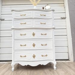 ✨ Elegant French Provincial Tall Dresser – White & Gold ✨