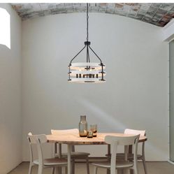  6-Light Black and Distressed White Farmhouse Chandelier, Triple Circle Candle Chandelier for Sloped Ceilings L16 $40