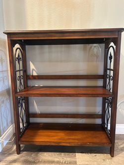 Wood and Wrought Iron 3-Tier Bookshelf
