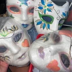 White Ceramic Decorative Mask Multicolor