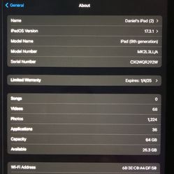 9th Gen iPad 64gb WI-FI 