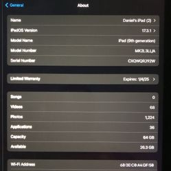 9th Gen iPad 64gb WI-FI 