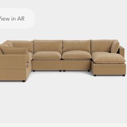 Albany Park Kova Pillow Cushion Grand Corner + Storage Ottoman – Camel Performance Velvet