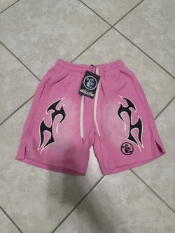 Pink Hellstar Shorts With Flame Design