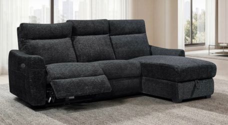 BLACK OR GREY POWER ZERO GRAVITY RECLINER WITH STORAGE CHAISE