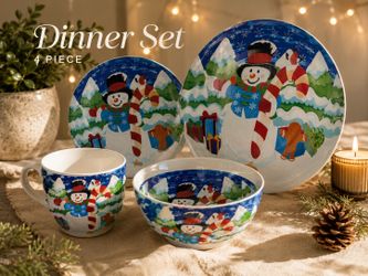 🎄 Snowman Holiday Dinner Set – 4 Piece Set 🎄