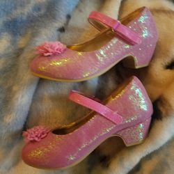 Disney Princess Heels Shoes Dress Up Dressy Play Sparkling Pink Flower Girls 9 