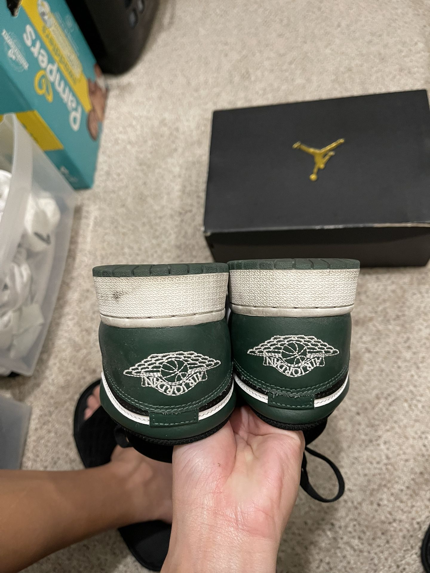 Jordan 1 Low Green Toe Size 6.5Y Used Pair