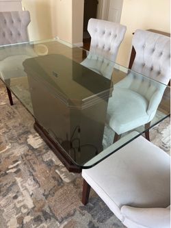Transitional glass dining table-