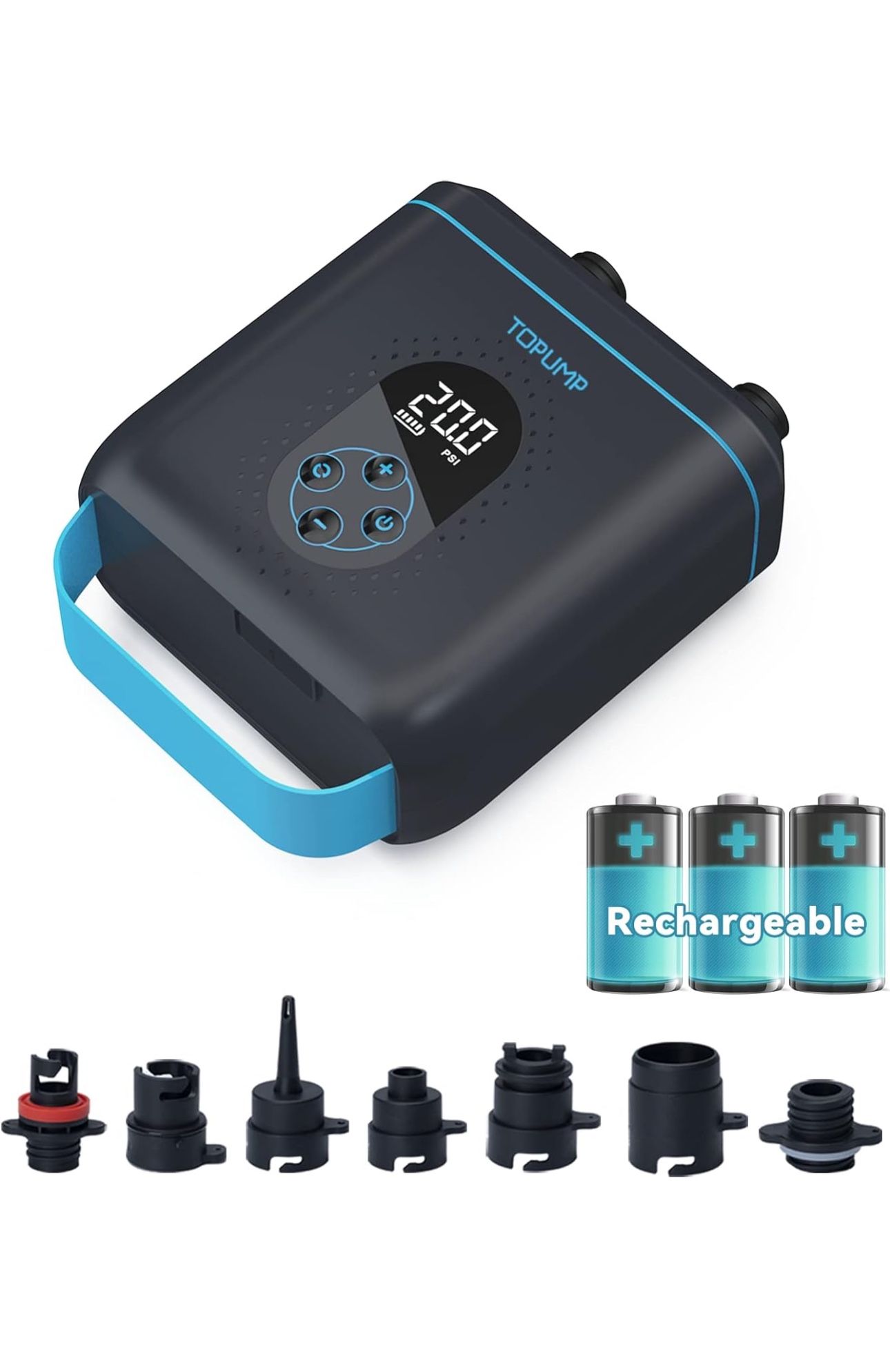 Rechargable SUP Pump TPS260, 20PSI Electric Paddle Board Pump with Auto-Off, Dual Stage Inflation & Deflation,12V DC Car Connector & Type-C for Paddle