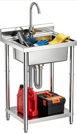 Stainless Steel Freestanding Utility Sink with Stand