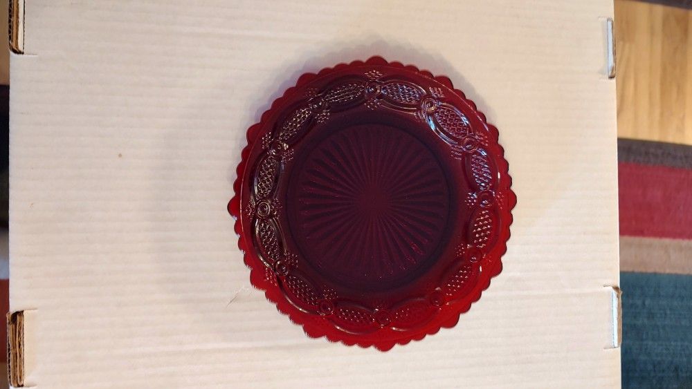 Avon 1876 Cape Cod Ruby Red Set Of 6 7" Salad/Dessert Plate
