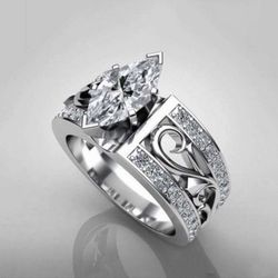 SALE* Stamped 925 Marquise Cut created  Sapphire Wedding Ring Size 10 *See Other 800 Items*