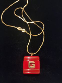 Genuine Vintage GIVENCHY Red and Gold Tone Necklace (A112)