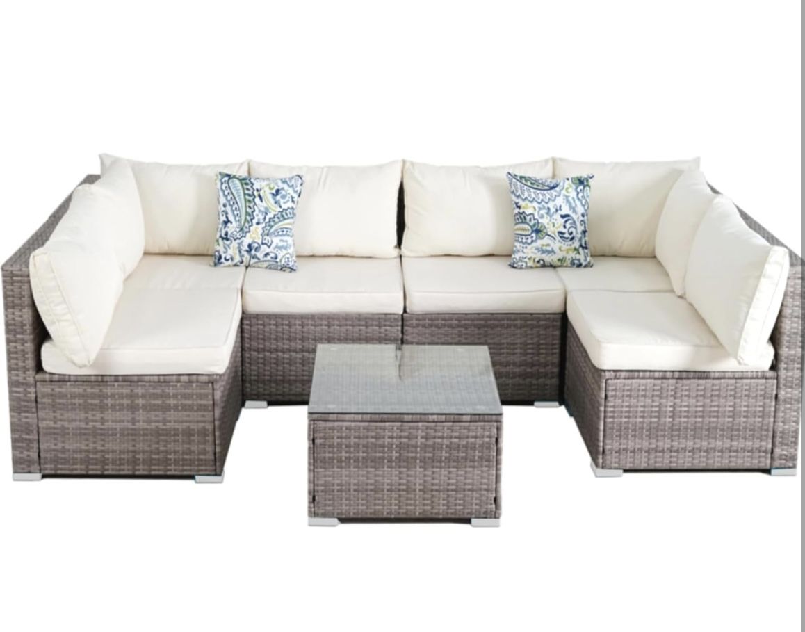 Assembled New 7 Pieces Outdoor Wicker Rattan Patio Furniture Sectional Set Outdoor Furniture Section