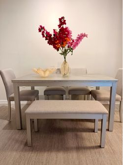 Dining table 4 chairs and bench