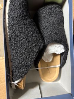 Black Sherpa Slide Slippers with Cork Sole