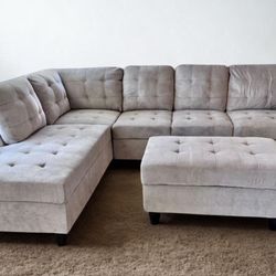 COSTCO Gray Chenille Sectional Couch And Ottoman