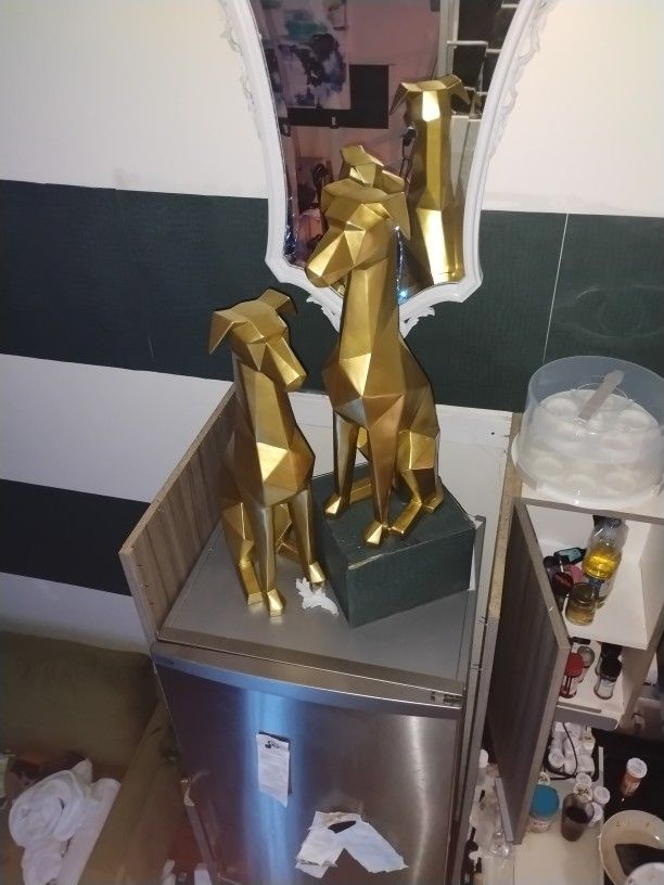 2 Gold POLY RESIN cubist Greyhound statues