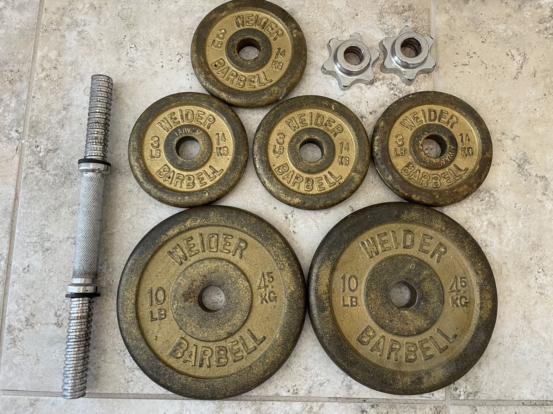 VINTAGE WEIDER 10 LB & 3 LB BARBELL WEIGHT PLATES STANDARD 1" HOLE