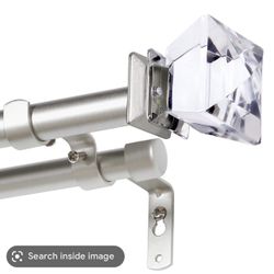 H.VERSAILTEX Double Curtain Rod Set for Windows Decorative Drapery Rods Adjustable Length from 66 to 120 Inch, 3/4 Inch Diameter, Goldish Nickel, Acry