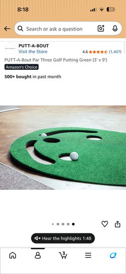 PUTT-A-Bout Par Three Golf Putting Green (3' x 9')