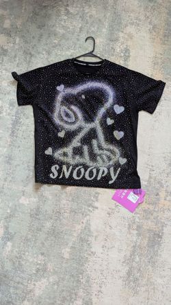 Snoopy Rhinestone Graphic Black T-Shirt