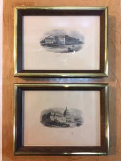 19th c US CAPITOL & TREASURY BLDGs steel etchings 150 years old