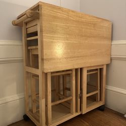 Drop Leaf Dining Table w/ 2 Stools - Solid Wood