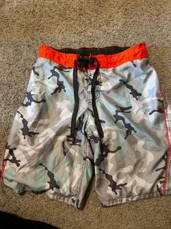Camo Board Shorts with Orange Waistband