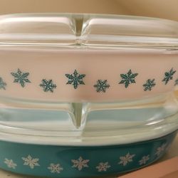Pyrex Turquoise Divided Dishes