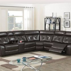 Brand New Brown Leather Gel Reclining Sectional Sofa