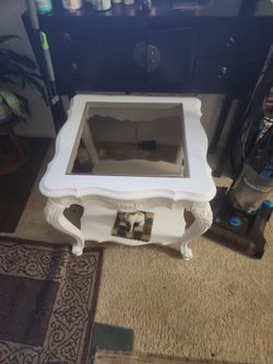 White French Provincial Glass Top End Table