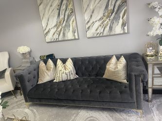 Brand New Dark Gray Velvet Sofa