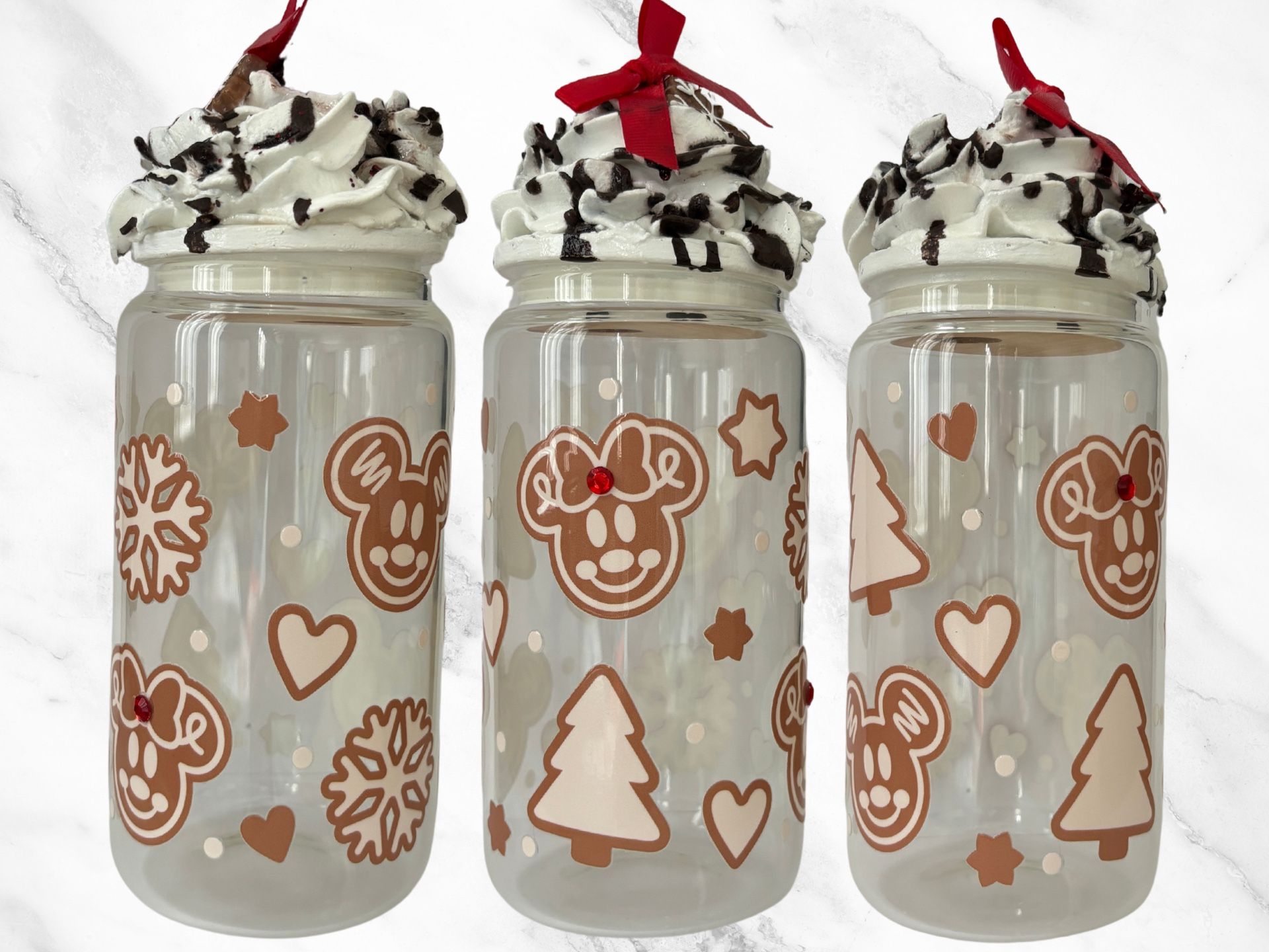 Handmade (Minnie/Mickey) Christmas 16oz Glass Cup