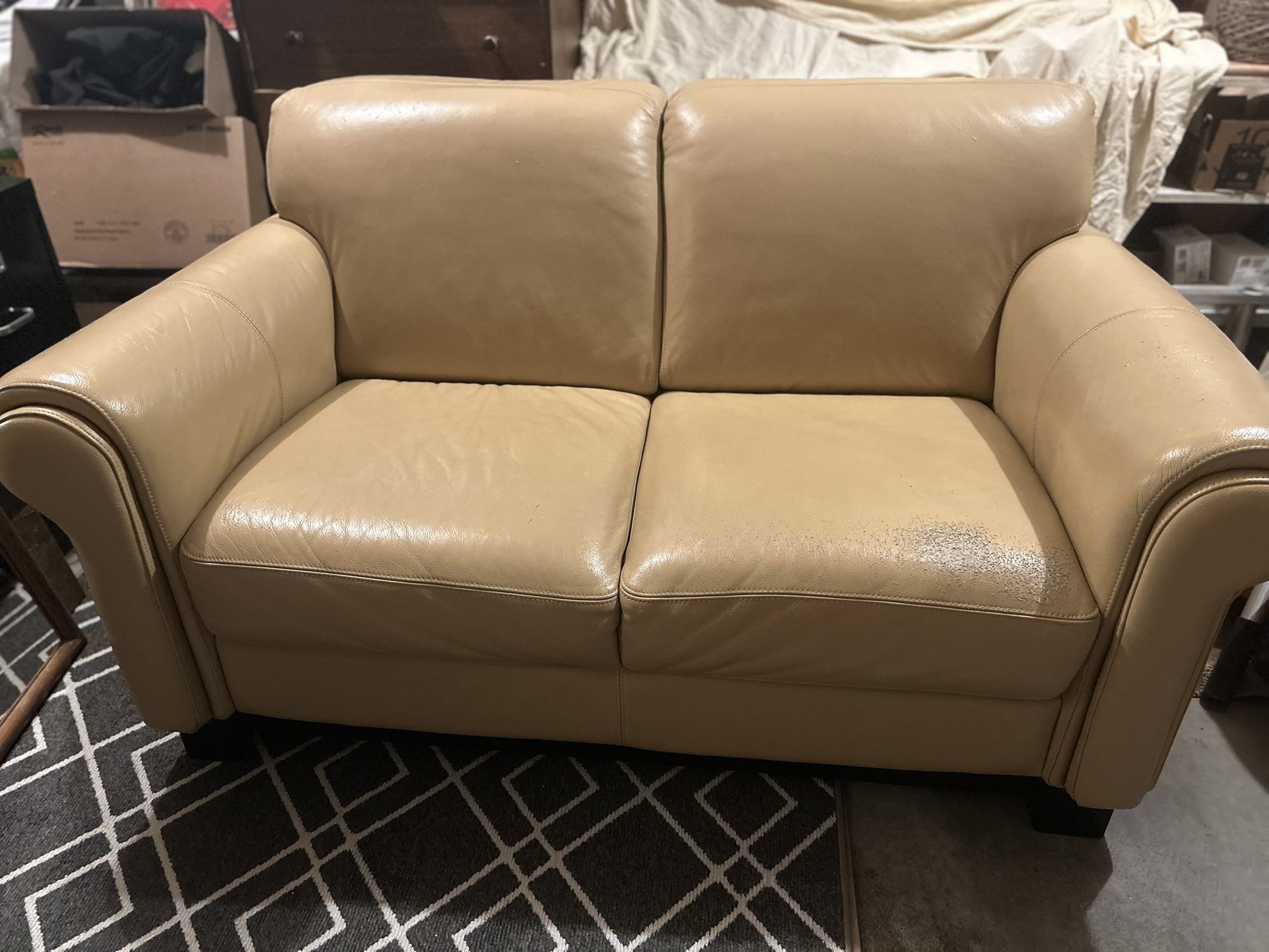 Tan Leather Loveseat