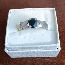 925 Sterling Silver Ring SSBY Black Diamond Blue Reflection 4g Size 9 Vintage