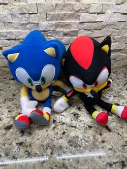 New 12” Set Of 2 Blue Sonic And Black Shadow Sonic The Hedgehog Soft Plush Toys