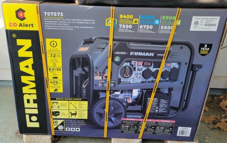 *Brand New* FIRMAN T07573 TRI FUEL PORTABLE GENERATOR 9400W ELECTRIC START 120/240V WITH CO ALERT