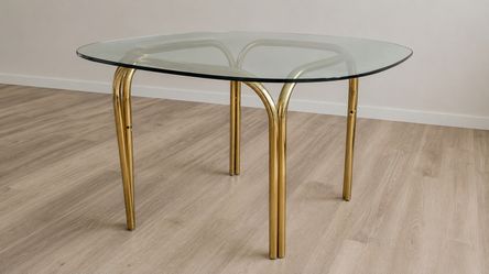 Glass-Top Dining Table with Brass/Gold-Tone Base – $150 OBO